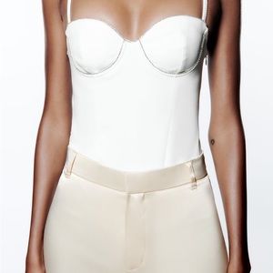 Zara White RHINESTONE CORSET BODYSUIT Bodysuit